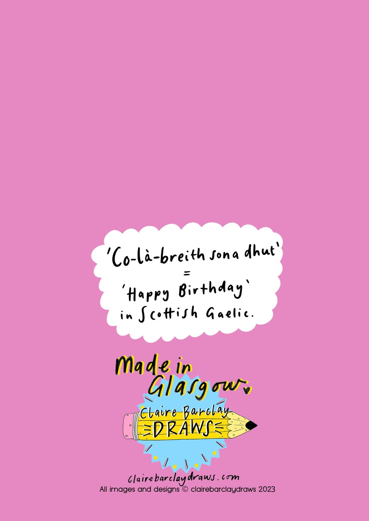 Co-La-Breith Sona Dhut Pink Scots Gaelic Birthday Card