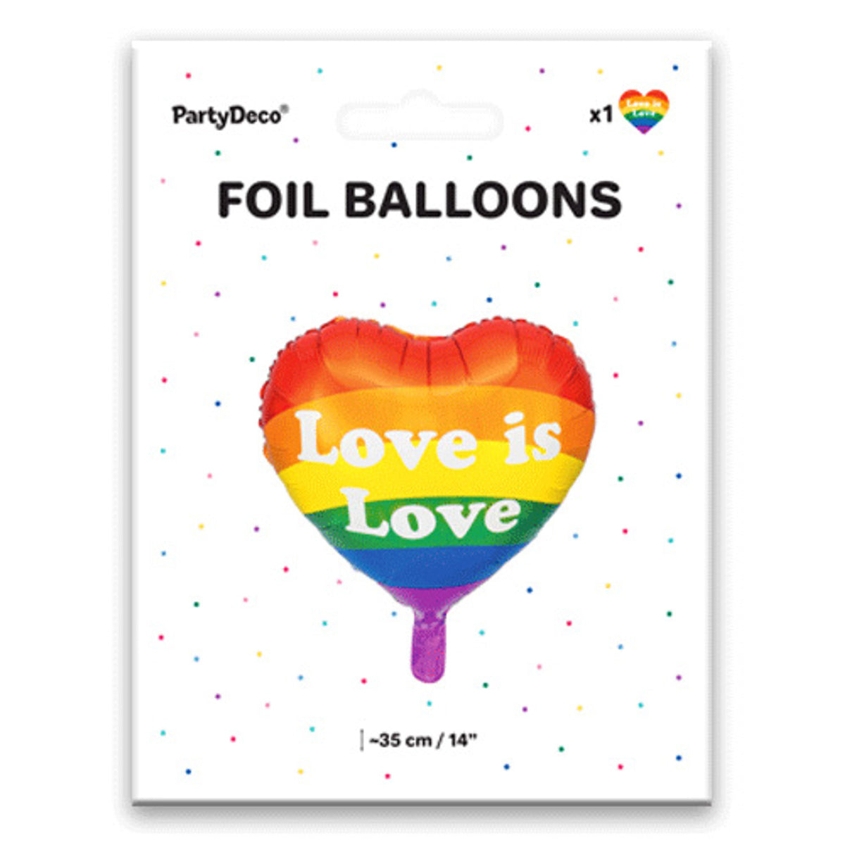 Rainbow Love Is Love Heart Shape 14&quot; Foil Balloon in packaging by penny black