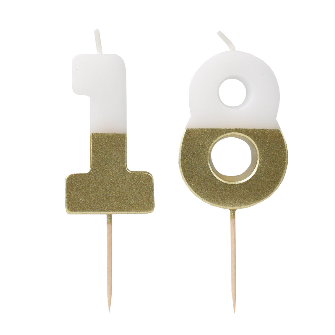 White &amp; Gold Number Milestone Birthday Candle 18 Set
