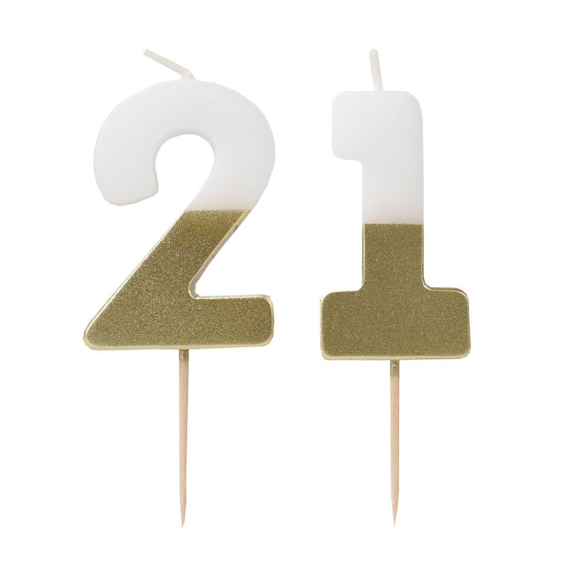 White &amp; Gold Number Milestone Birthday Candle 21 Set
