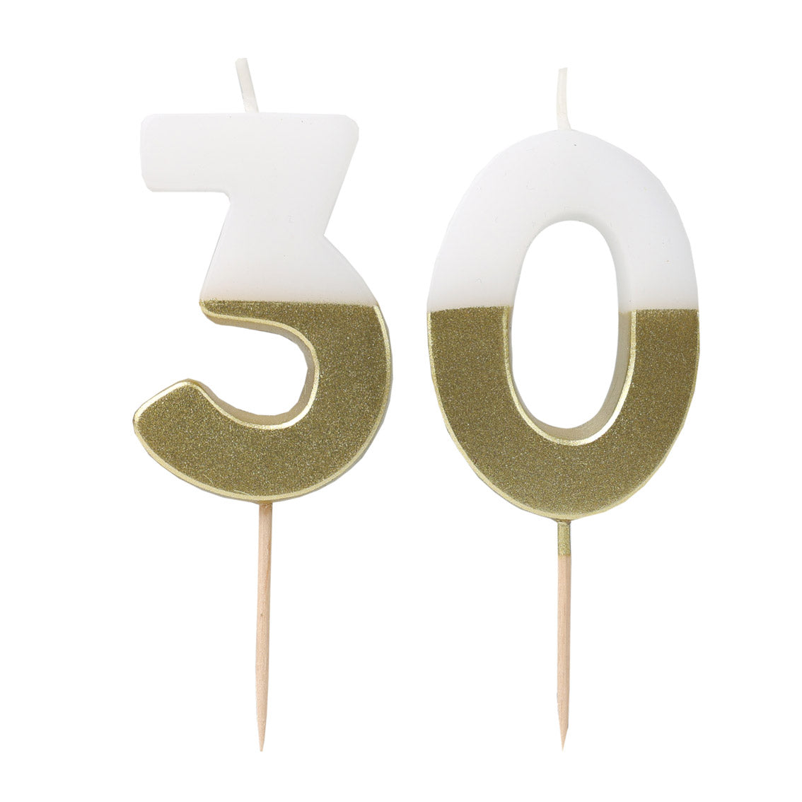 White &amp; Gold Number Milestone Birthday Candle 30 Set