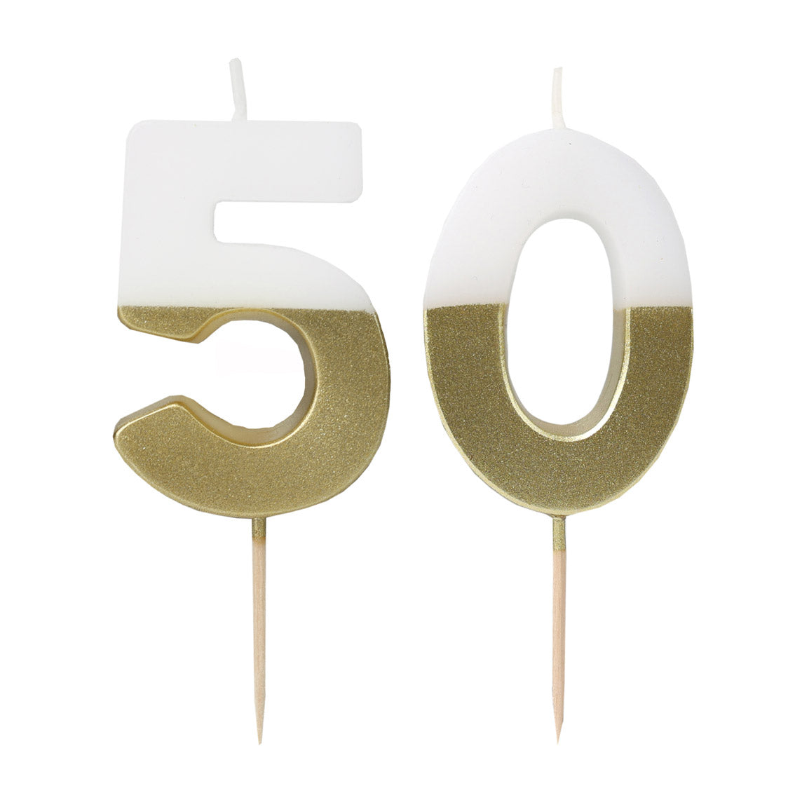 White &amp; Gold Number Milestone Birthday Candle 50 Set