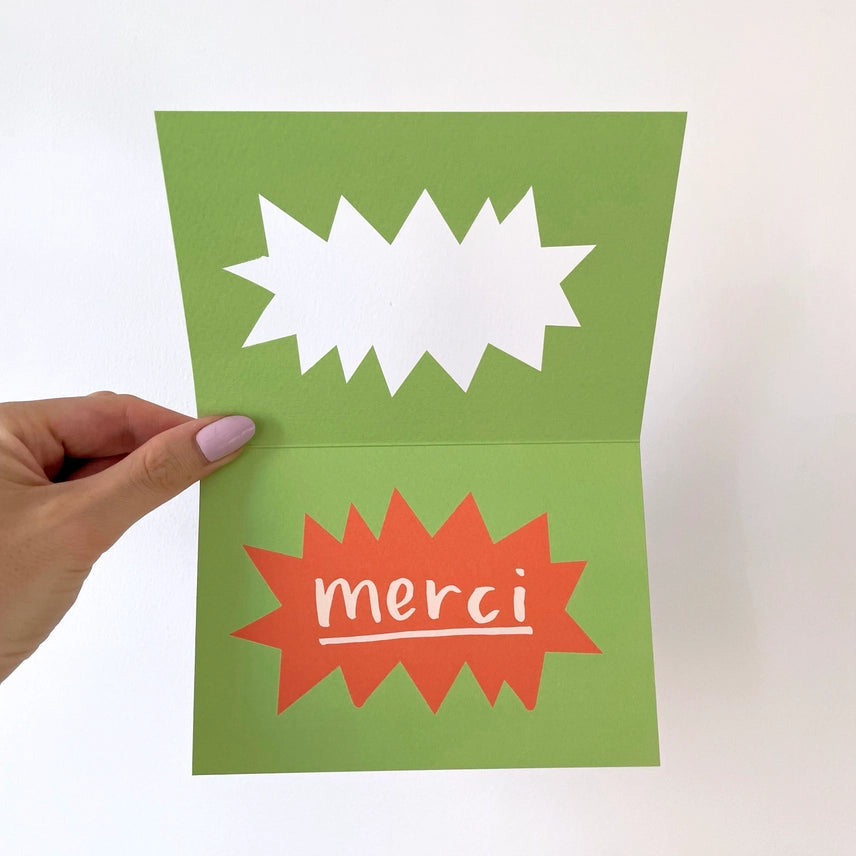 The inside of a die cut thank you card showing the inside image.