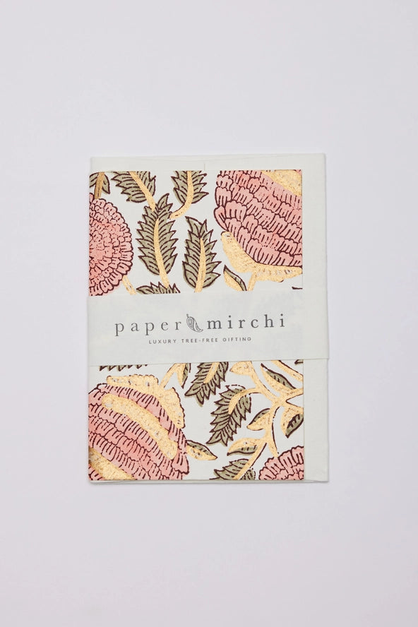 Marigold Glitz Coral Hand Block Printed Cotton Card By Penny Black