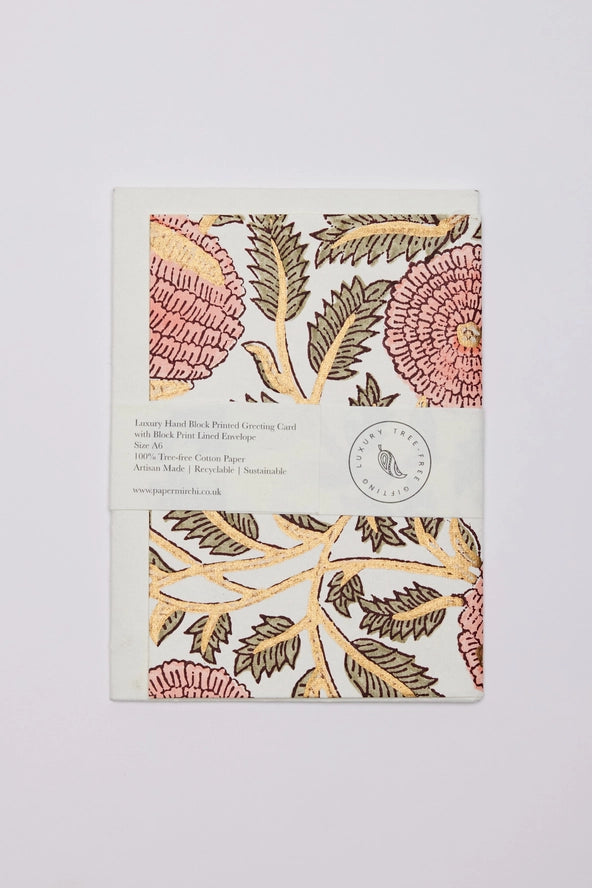 Marigold Glitz Coral Hand Block Printed Cotton Card By Penny Black
