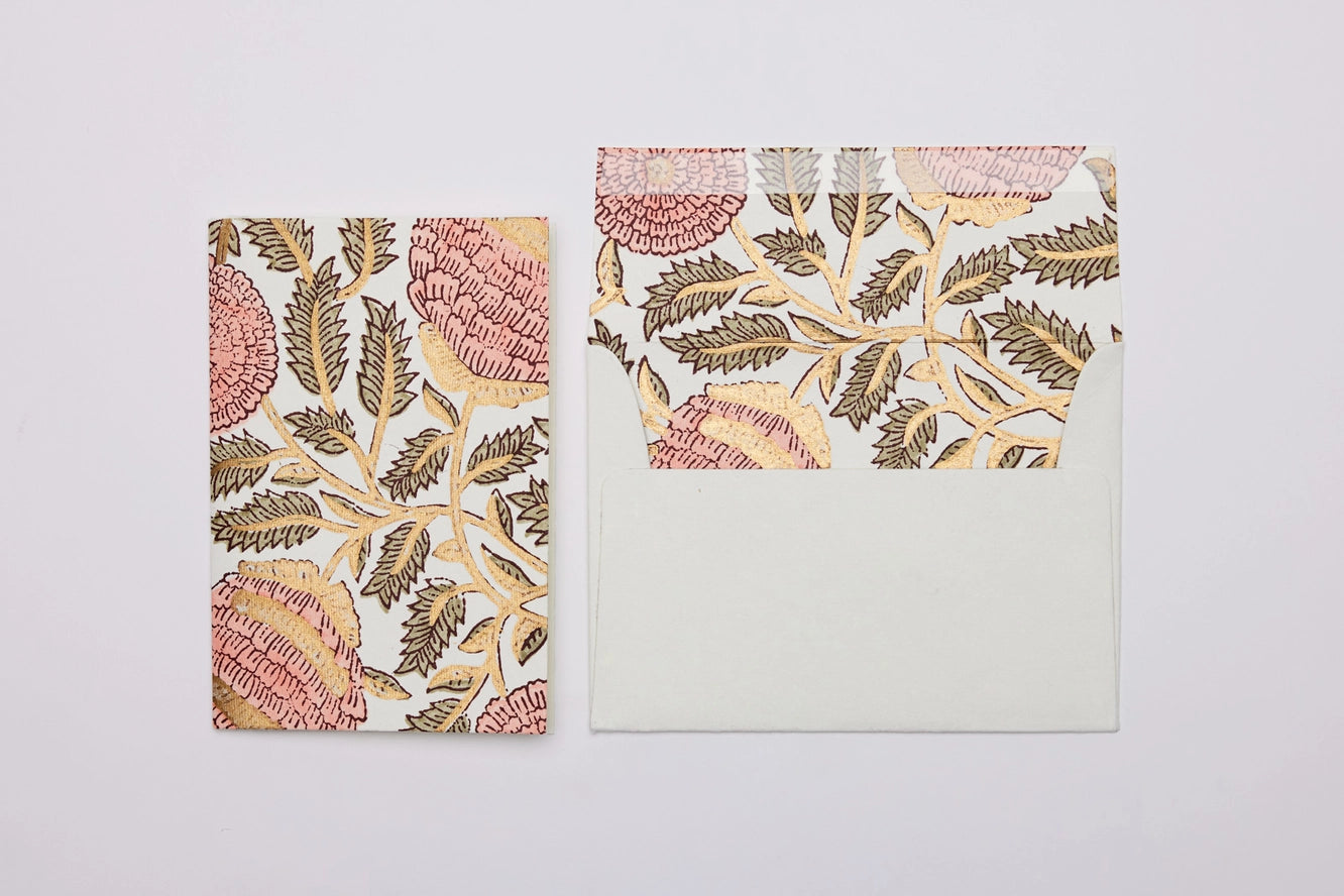 Marigold Glitz Coral Hand Block Printed Cotton Card By Penny Black