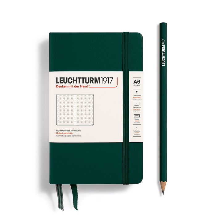 Leuchtturm1917 Notebook A6 Pocket Hardcover in forest green and dotted  ruling from penny black