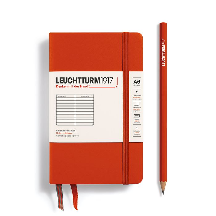 Leuchtturm1917 Notebook A6 Pocket Hardcover in fox red and lined ruling from penny black