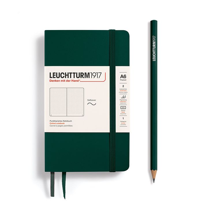 LEUCHTTURM1917 Notebook A6 Pocket Softcover in forest green and dotted inside at Penny Black