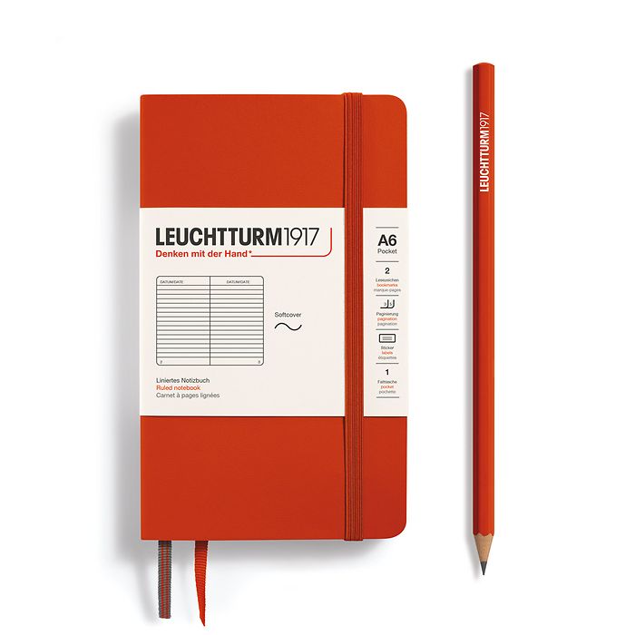 LEUCHTTURM1917 Notebook A6 Pocket Softcover in fox red and ruled inside at Penny Black