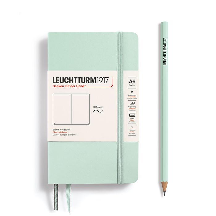 LEUCHTTURM1917 Notebook A6 Pocket Softcover in mint green and blank inside at Penny Black