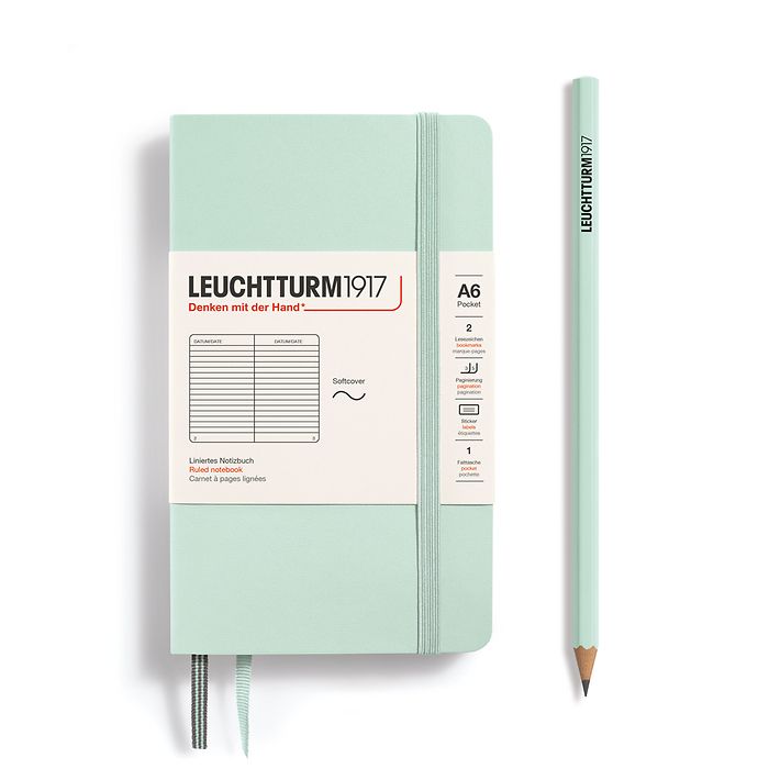 LEUCHTTURM1917 Notebook A6 Pocket Softcover in mint green and ruled inside at Penny Black