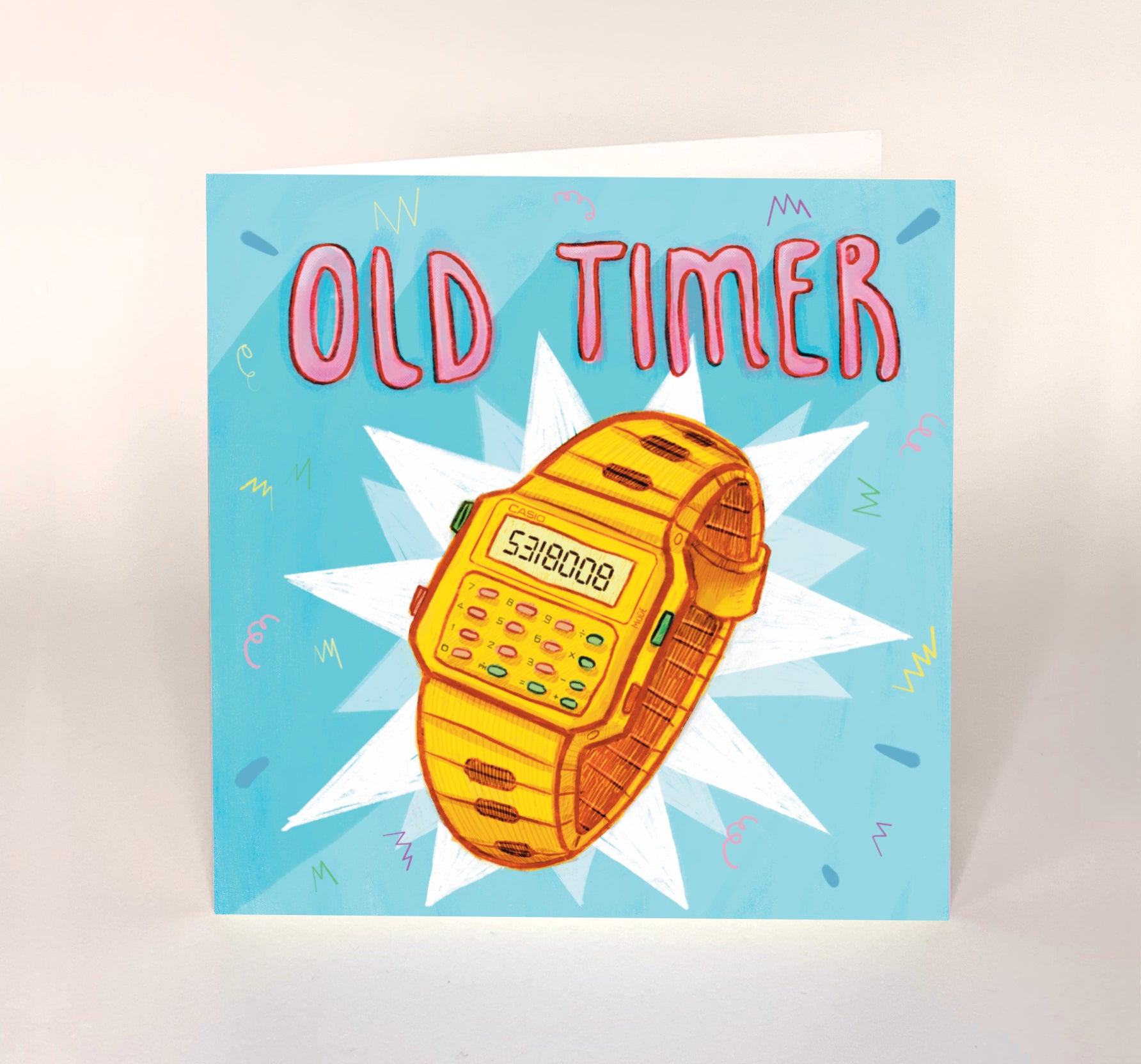 Old Timer Retro Gold Casio Funny Birthday Card - blue background