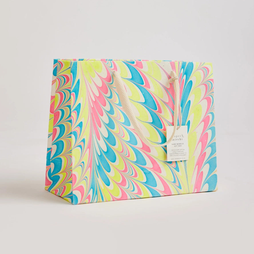 Peacock Neon Hand Marbled Medium Gift Bag By Penny Black