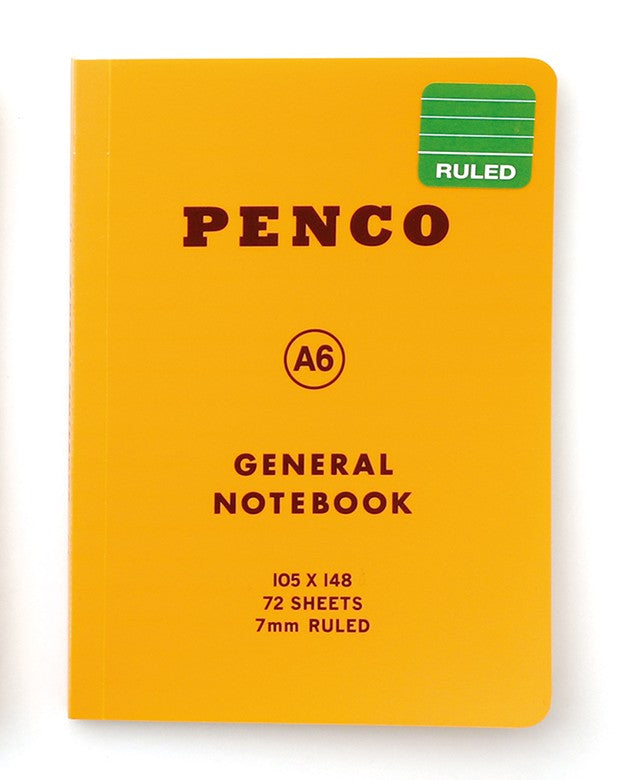 A yellow Penco A6 general notebook with black text in A6 size by penny black