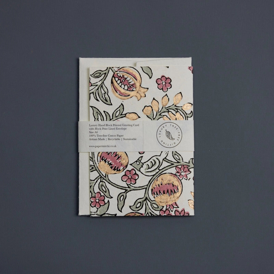 Pomegranate Pink Earth Hand Block Printed Cotton Card By Penny Black