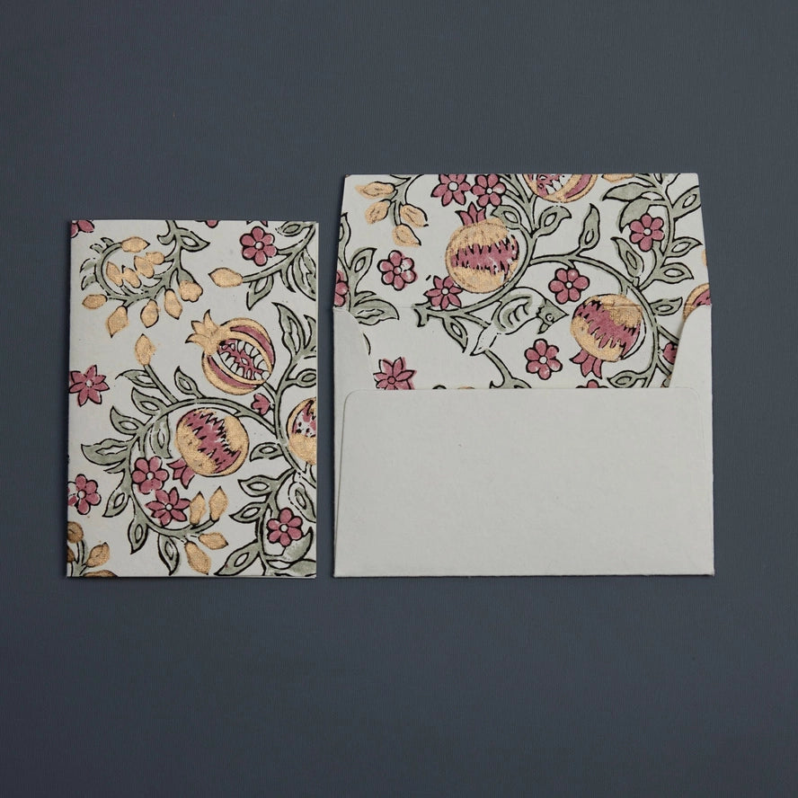 Pomegranate Pink Earth Hand Block Printed Cotton Card By Penny Black