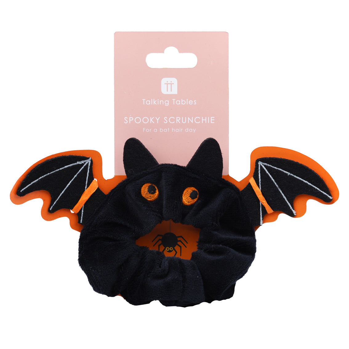 Halloween Black & Orange Bat Hair Scrunchie in packaging by penny black