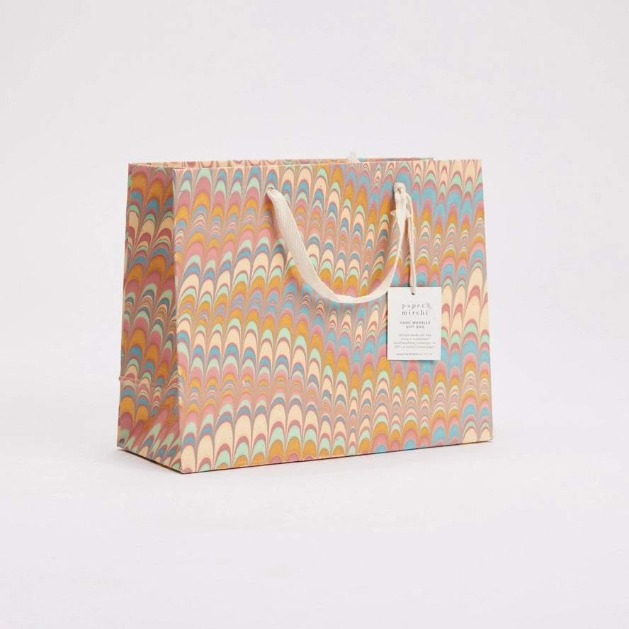 Bouquet Scallops Mint Rose Hand Marbled Gift Bag By Penny Black