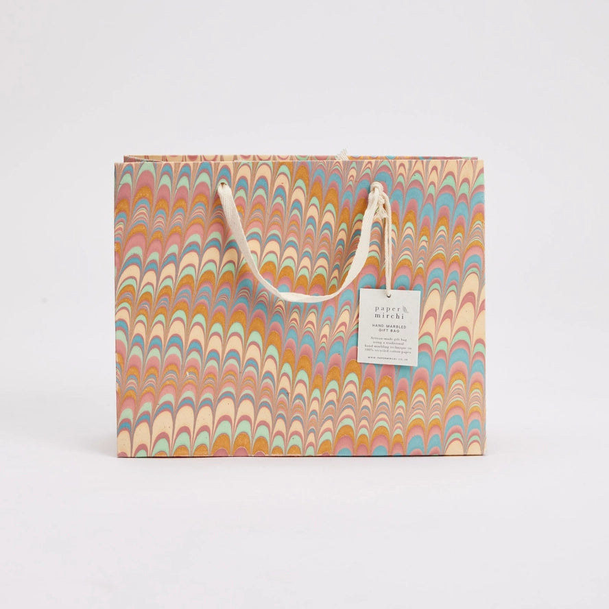 Bouquet Scallops Mint Rose Hand Marbled Gift Bag By Penny Black 