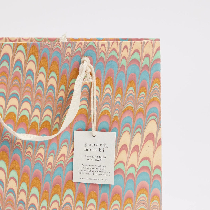 Bouquet Scallops Mint Rose Hand Marbled Gift Bag By Penny Black