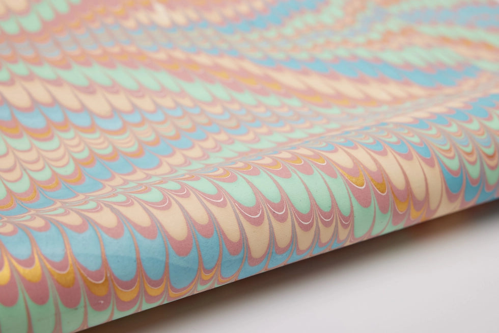 Mint Rose Scalloped Hand Marbled Wrapping Paper Sheet by paper mirchi at penny black