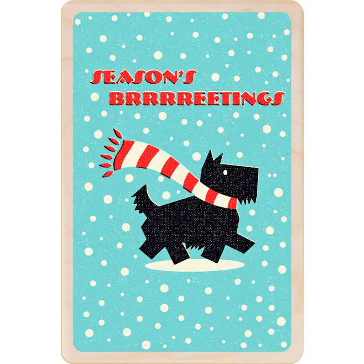 Scottie Dog Season&#39;s Brrreetings Wooden Christmas Postcard by penny black