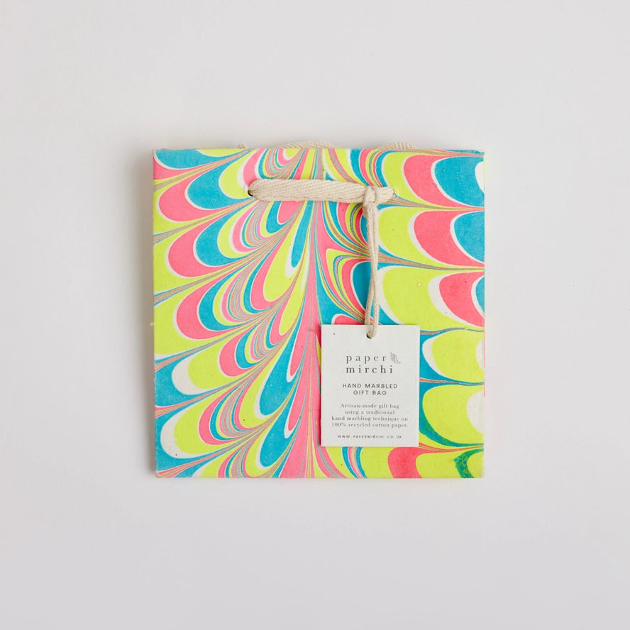 Peacock Neon Hand Marbled Small Gift Bag By Penny Black