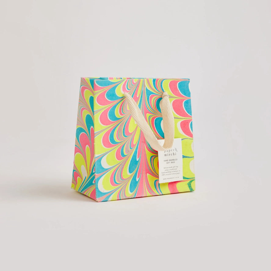 Peacock Neon Hand Marbled Small Gift Bag By Penny Black