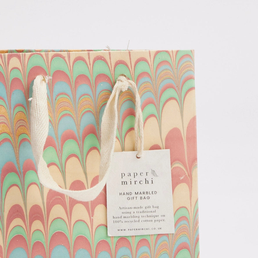 Bouquet Scallops Mint Rose Hand Marbled Small Gift Bag By Penny Black