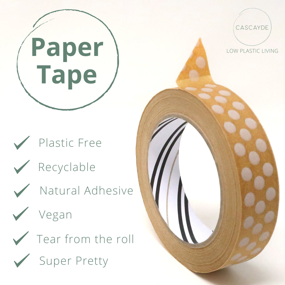 White Polka Dot Print Eco Friendly Paper Packaging Tape 24mm x 50m by penny black