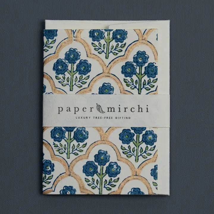 Trellis Indigo Hand Block Printed Cotton Card By Penny Black