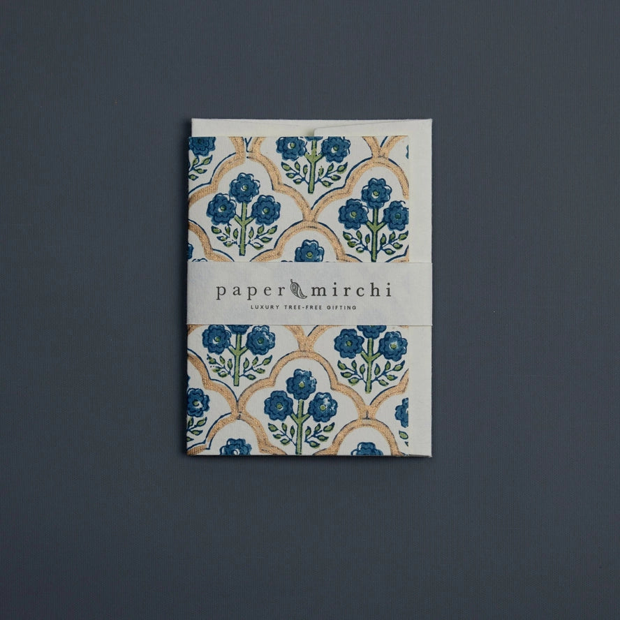 Trellis Indigo Hand Block Printed Cotton Card By Penny Black