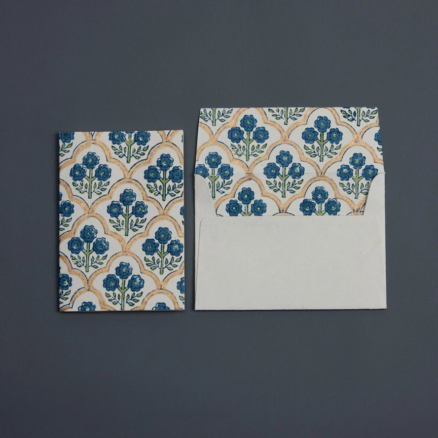 Trellis Indigo Hand Block Printed Cotton Card By Penny Black