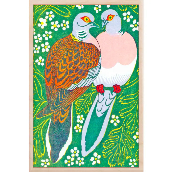 Turtle Doves Wooden Christmas Postcard by penny black