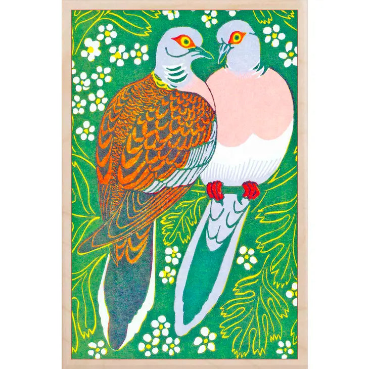 Turtle Doves Wooden Christmas Postcard by penny black