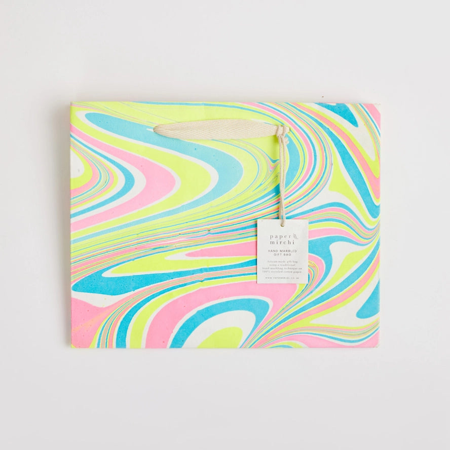 Waves Neon Hand Marbled Medium Gift Bag By Penny Black