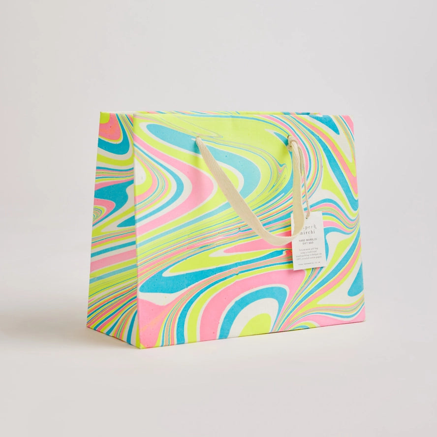 Waves Neon Hand Marbled Medium Gift Bag By Penny Black