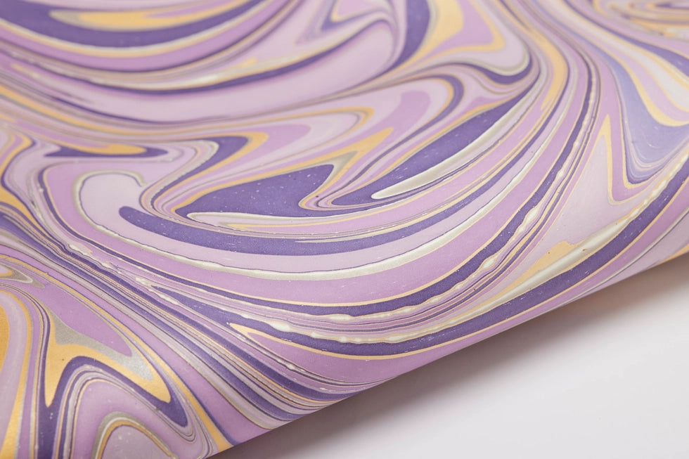 Imperial Waves Purple &amp; Gold Hand Marbled Wrapping Paper Sheet by paper mirchi at penny black
