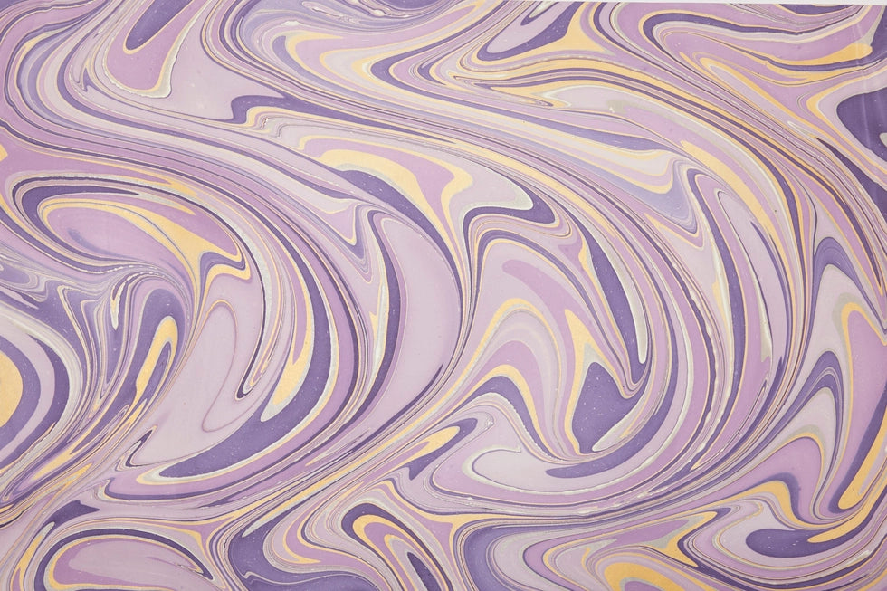 Imperial Waves Purple &amp; Gold Hand Marbled Wrapping Paper Sheet by paper mirchi at penny black - full sheet