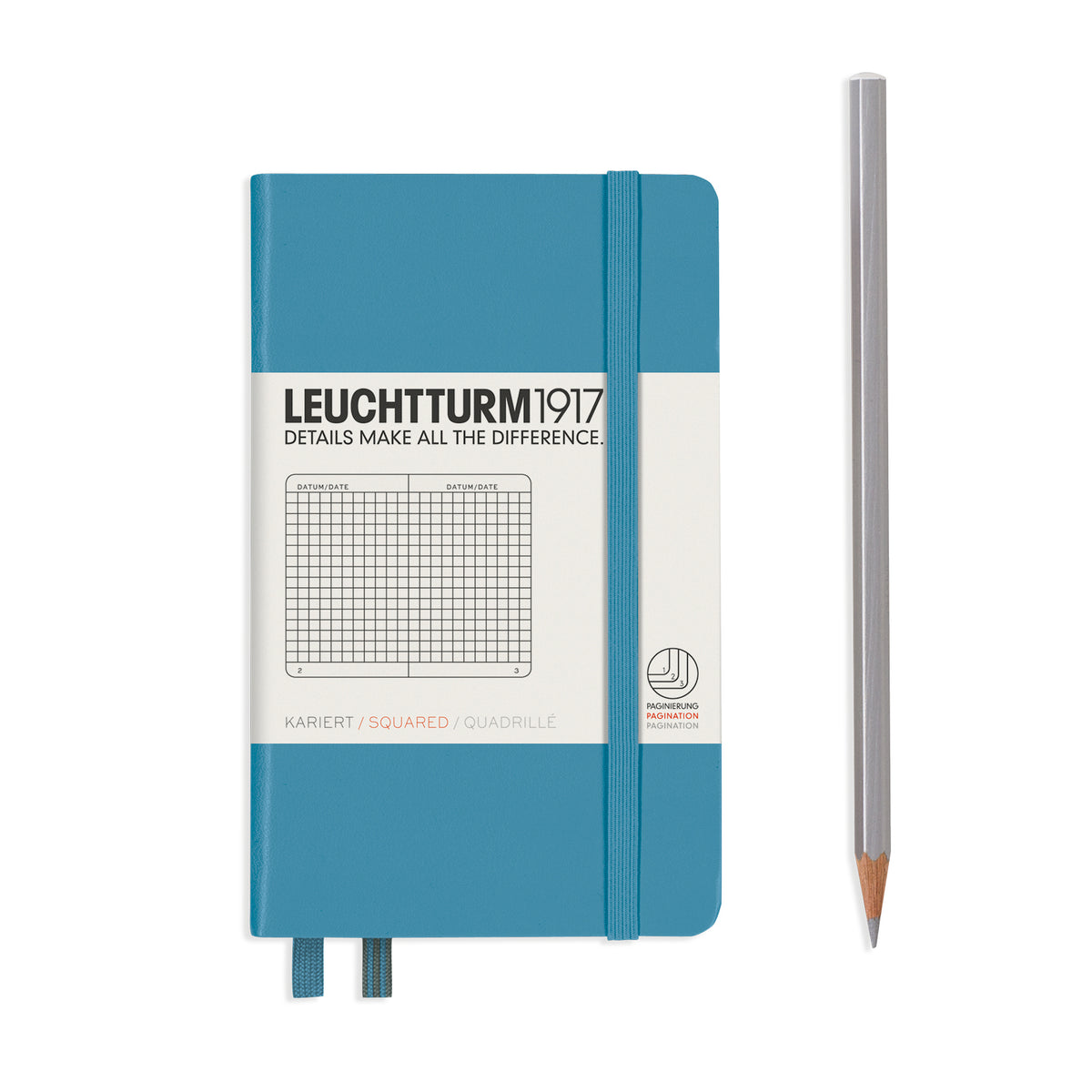 Leuchtturm1917 Notebook A6 Pocket Hardcover in nordic blue - Penny Black - squared ruling 