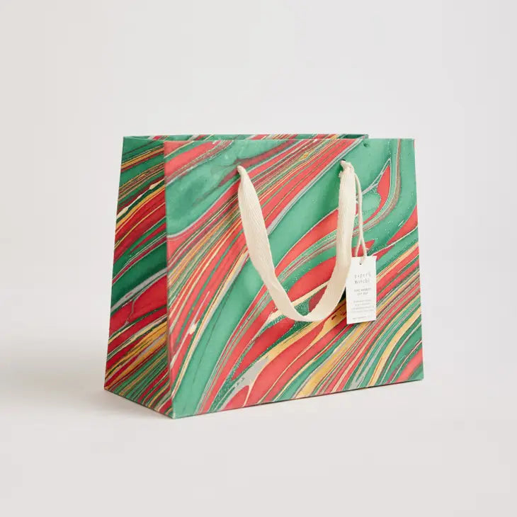 Festive Striations Hand Marbled Medium Christmas Gift Bag by penny black 