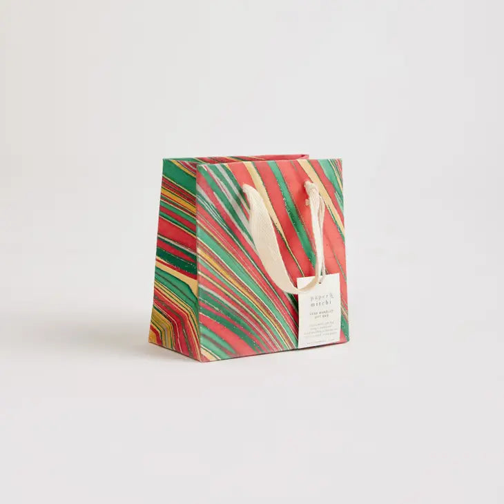 Festive Striations Hand Marbled Small Christmas Gift Bag by penny black