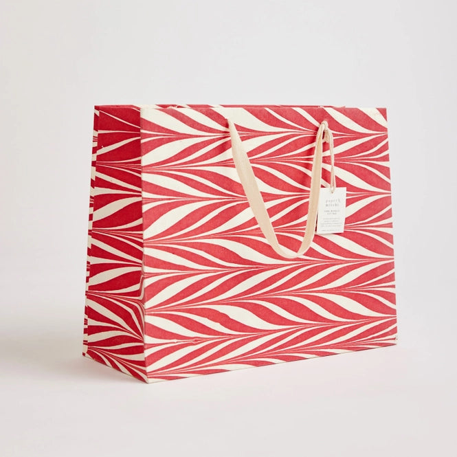 Red Candy Stripe Hand Marbled Large Christmas Gift Bag by penny black