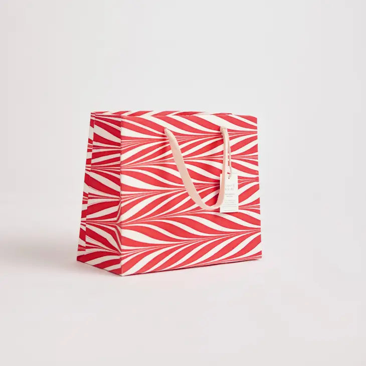 Red Candy Stripe Hand Marbled Medium Christmas Gift Bag by penny black