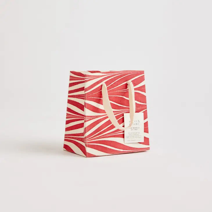 Red Candy Stripe Hand Marbled Small Christmas Gift Bag by penny black