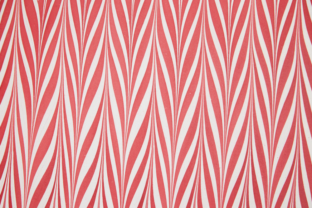 Red Candy Stripe Hand Marbled Christmas Wrapping Paper Sheet
