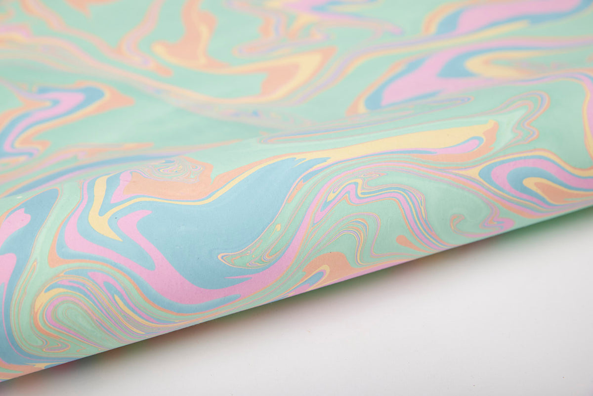 Pastel Punch Hand Marbled Wrapping Paper Sheet