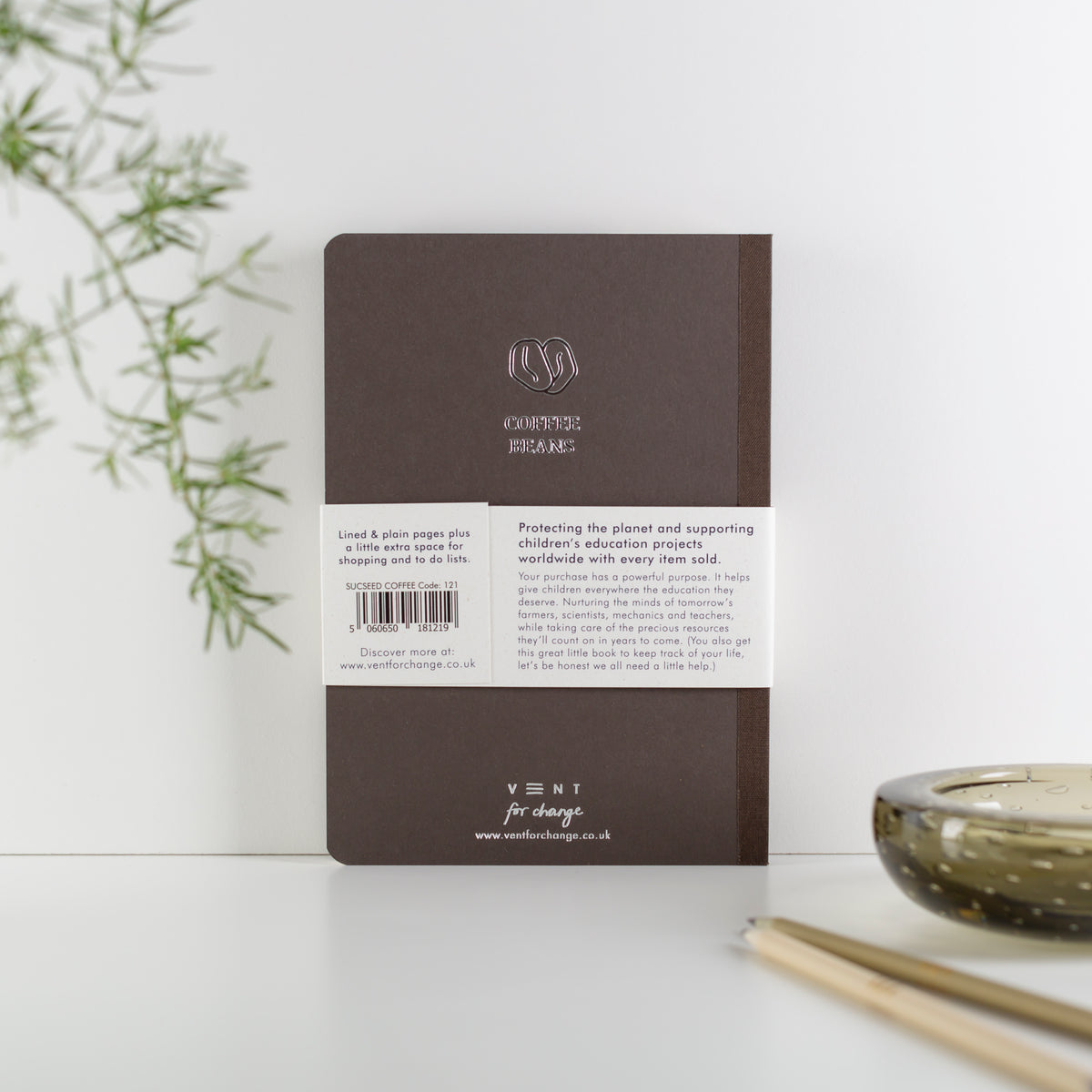 SUCSEED Recycled A5 Notebook back cover with a coffee beans cover by Vent for Change at Penny Black