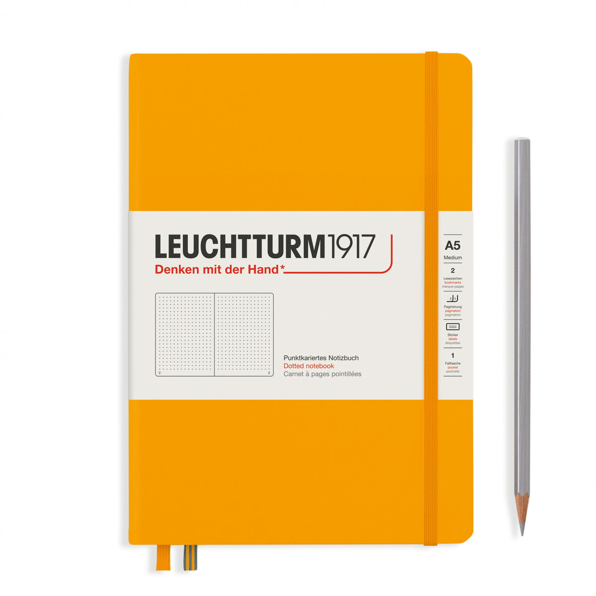 Leuchtturm1917 Notebook A5 Medium Hardcover in rising sun colour with dotted ruling - Penny Black